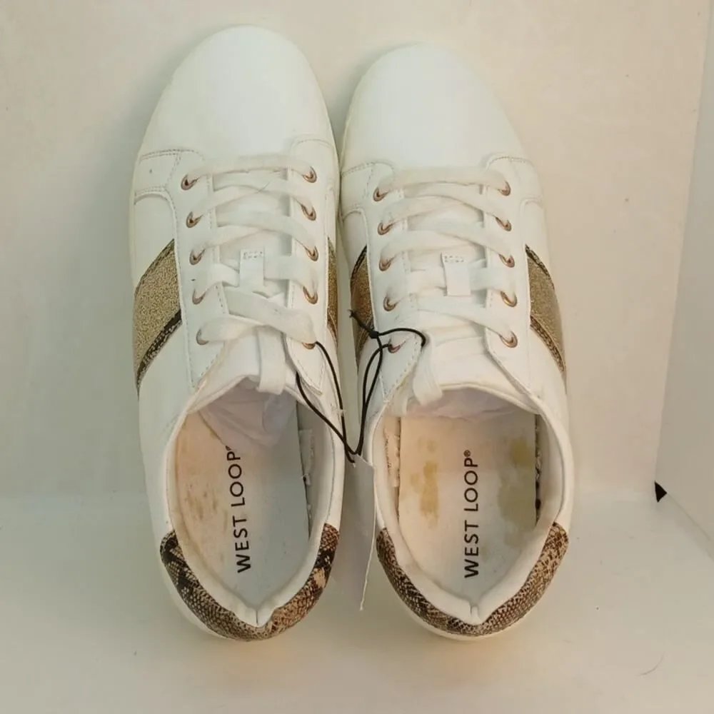 West Loop Women's White and Gold Glitter Sneakers